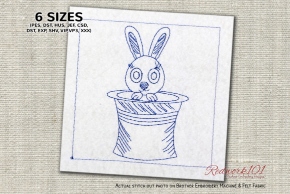 Easter Bunny in Hat Redwork Review for Merch