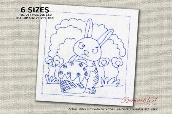 Easter Bunny with Cup Cake Redwork Embroidery Review