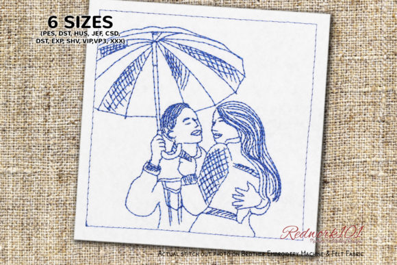 Loving Couple Under an Umbrella Redwork: Designer Review