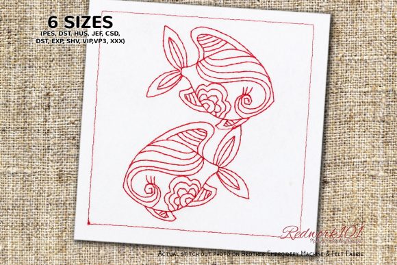 Pisces Zodiac Fish Symbol Redwork for Holiday Products